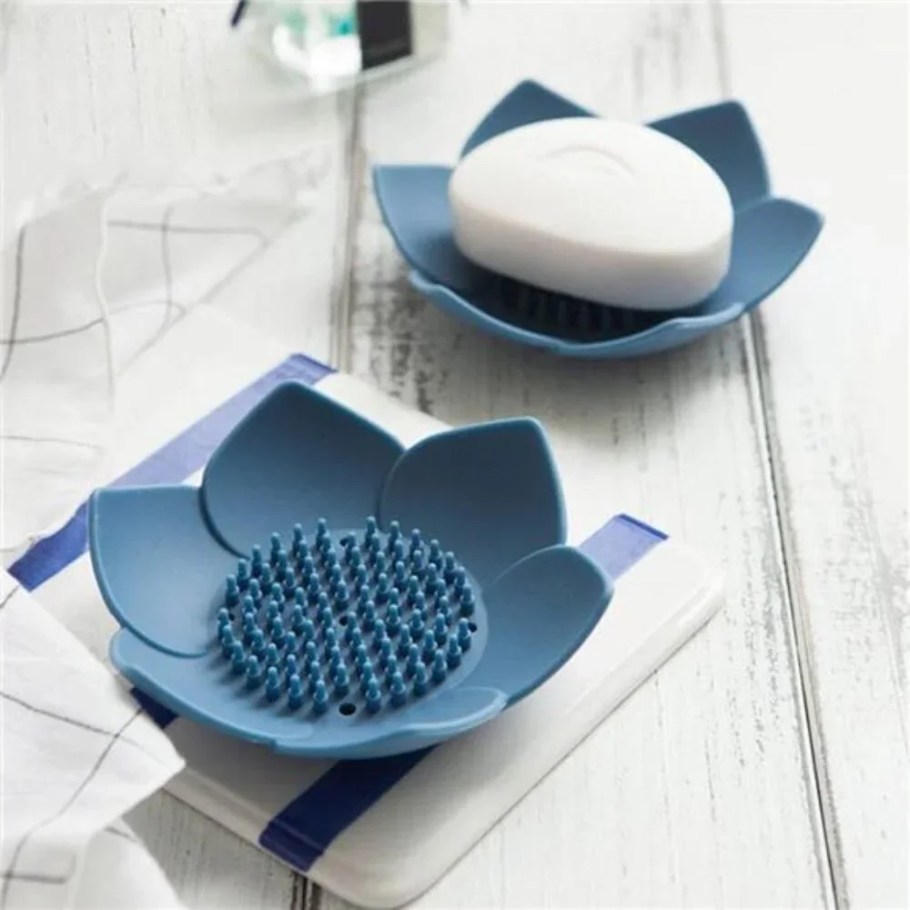 Silicone Soap Dish Soap Holder Flower Shape Draining Tray for Bathroom Kitchen